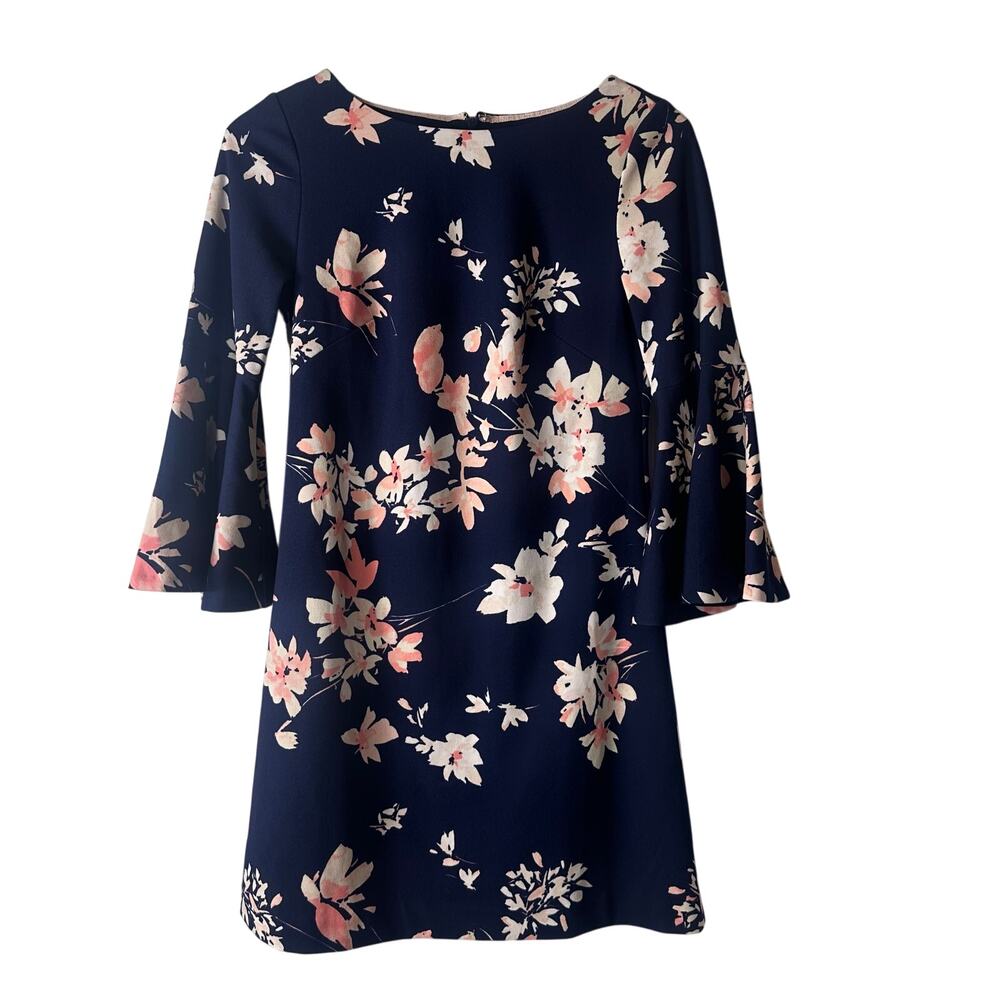Eliza J Navy Blue Floral Print Long Sleeve Dress